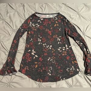 Maurices 24/7 Women’s Black Floral Knit Stretch Long Sleeve Tunic Blouse Sz L